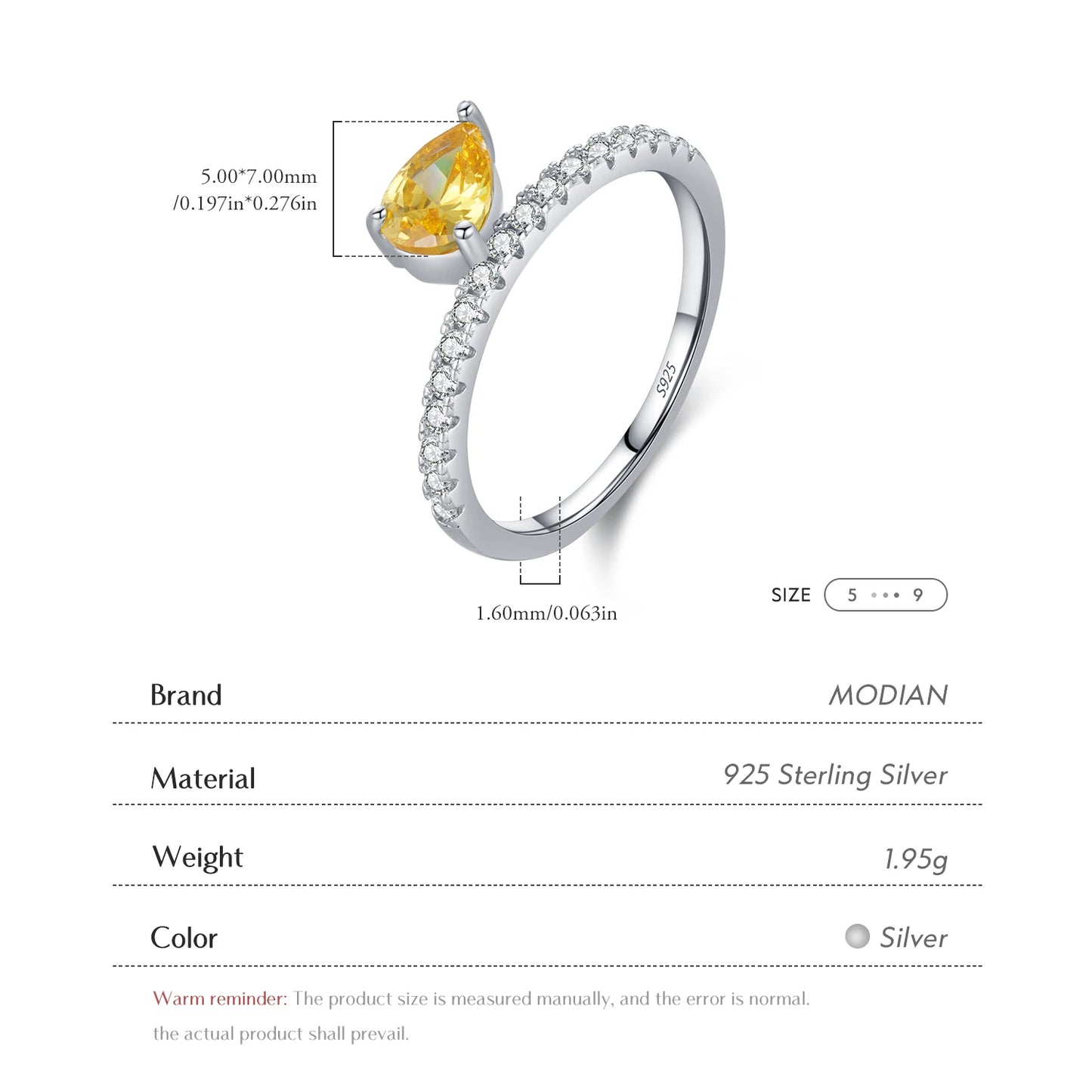 MODIAN 925 Sterling Silver Fashion Water Drop Zirconia Stackable Fashion Finger Rings For Women Fine Jewelry Accessories