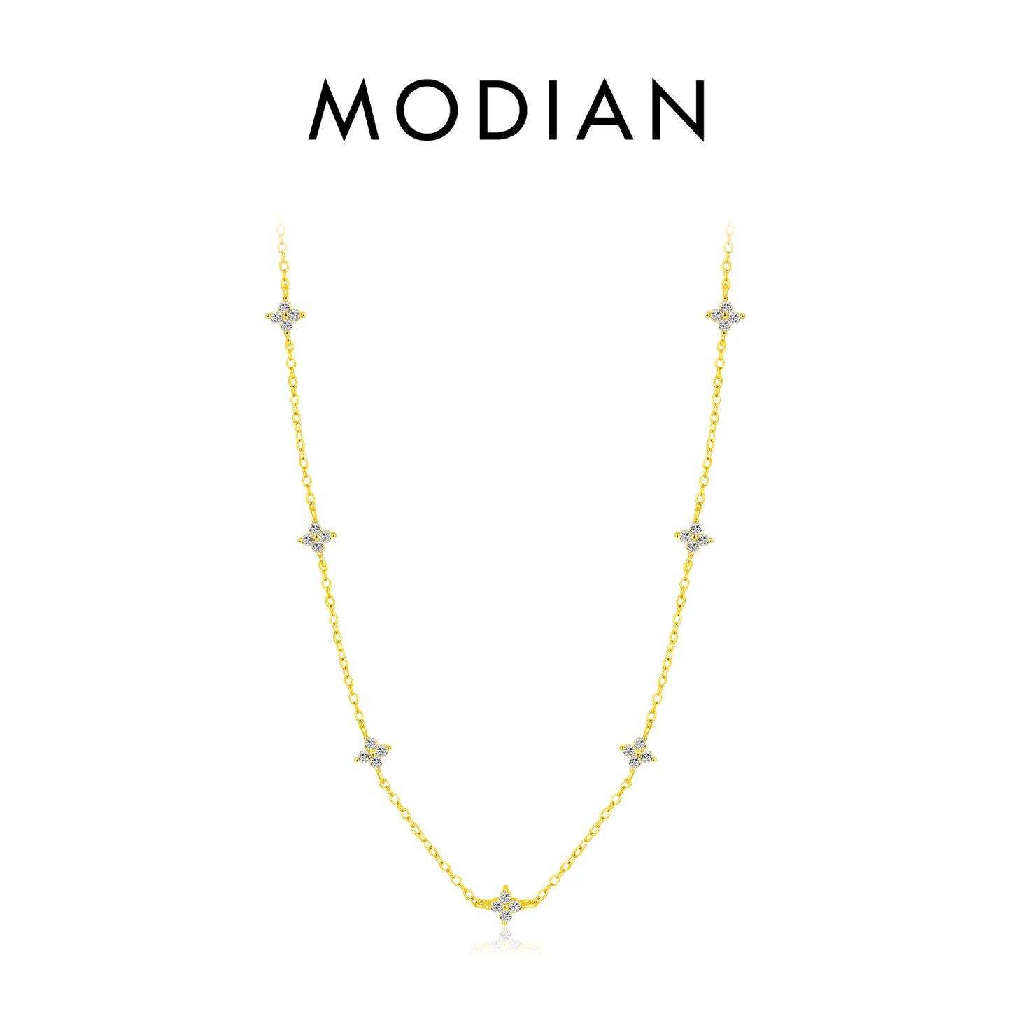 Collar MODIAN de plata de ley 925 con circonita y trébol de cuatro hojas para mujer, cadena de eslabones moderna, dijes apilables, joyería fina