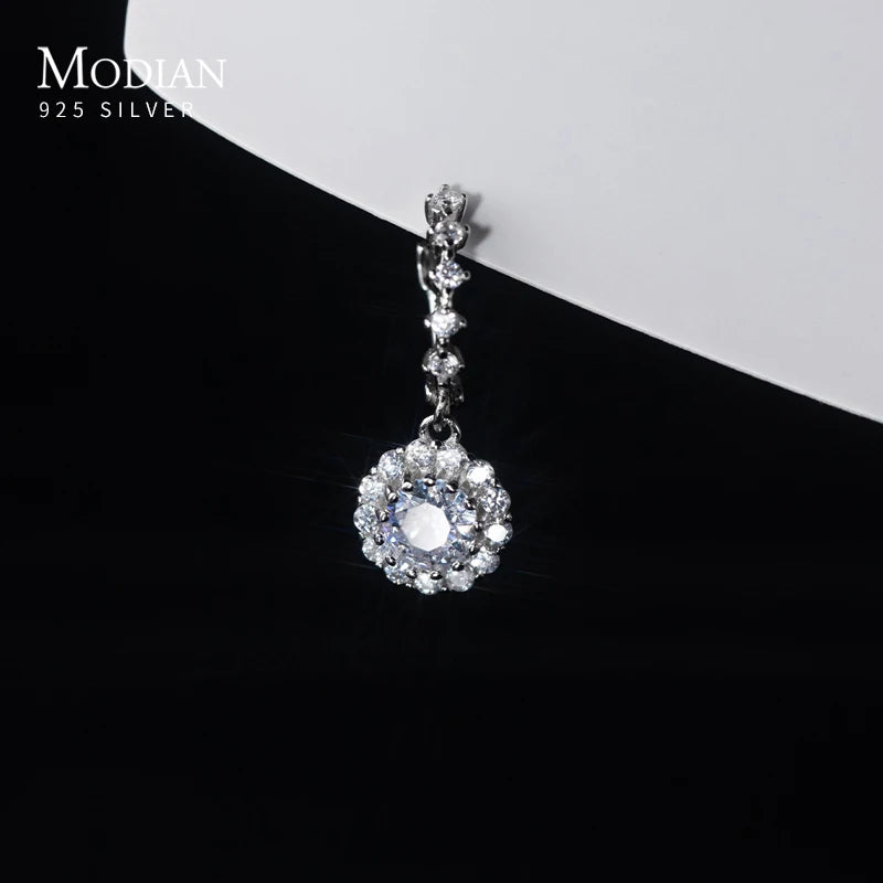 Pendientes colgantes de lujo Moidan con circonitas redondas brillantes, de plata de ley 925, con dijes colgantes para mujer, joyería de boda.