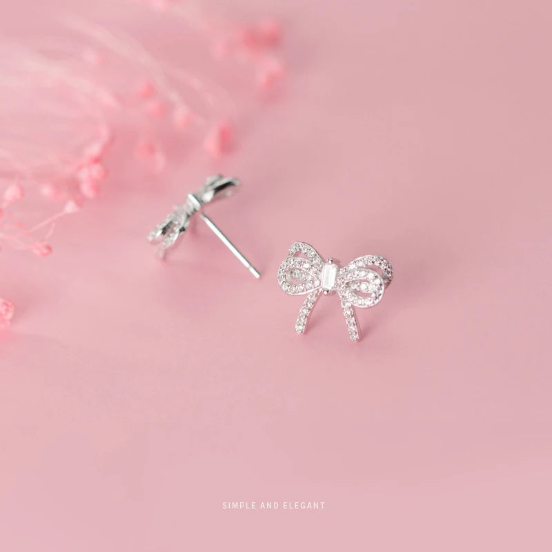 MODIAN Radiant Clear CZ Cute Bowknot Luxury Stud Earring for Women 925 Sterling Silver Wedding Engagement Ear Pin Fine Jewelry