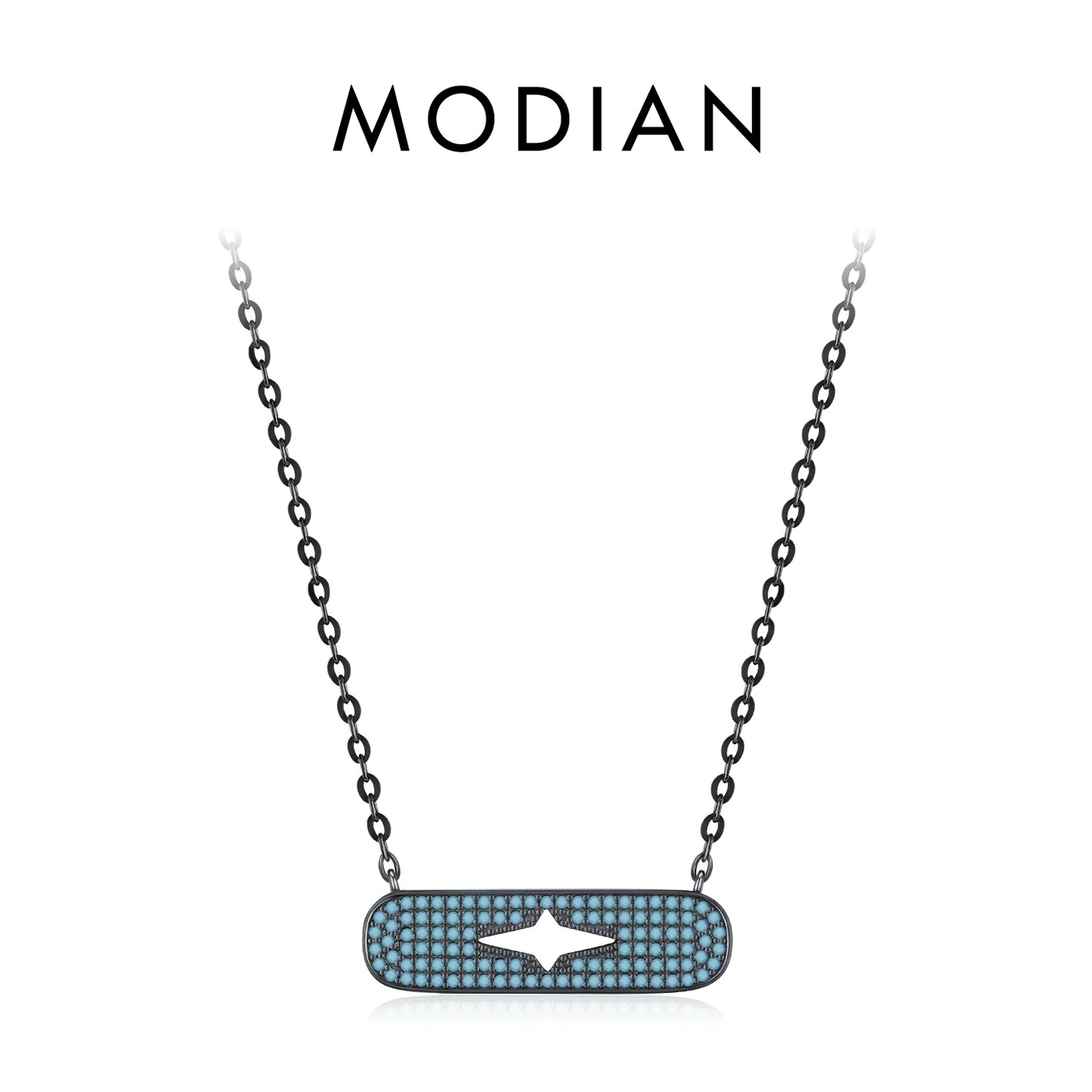 MODIAN 925 Sterling Silver Vintage Enamel Blue Eyes CZ Water Drop Geometric Pendant Necklace For Women Hip Hop Fine Jewelry