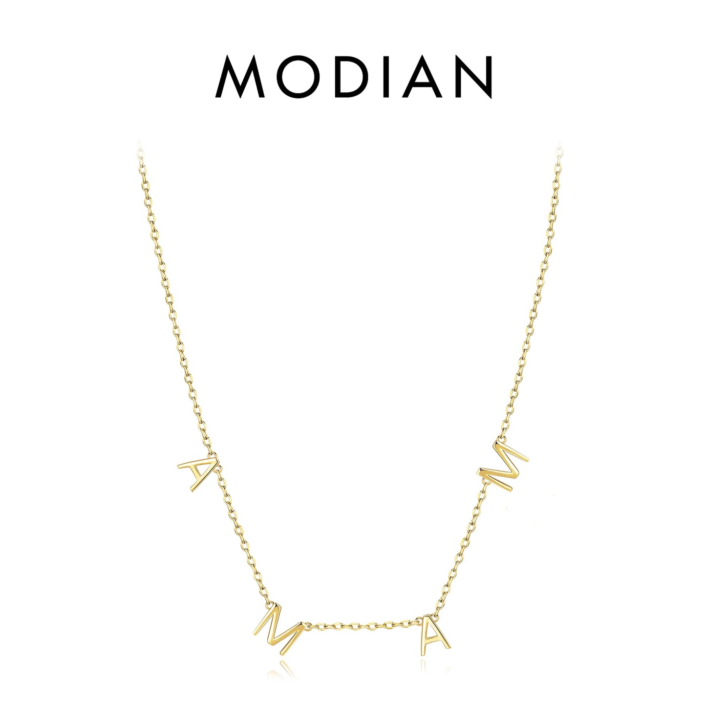 Collar con colgante clásico de MAMA de MODIAN en plata de ley 925, color oro rosa brillante, para mujer, joyería fina, regalo
