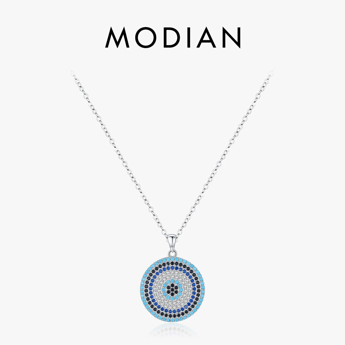 Collar con colgante vintage de lujo MODIAN de plata de ley 925 con cadena de eslabones de circonita cúbica azul turquesa transparente para mujer, joyería fina, regalos