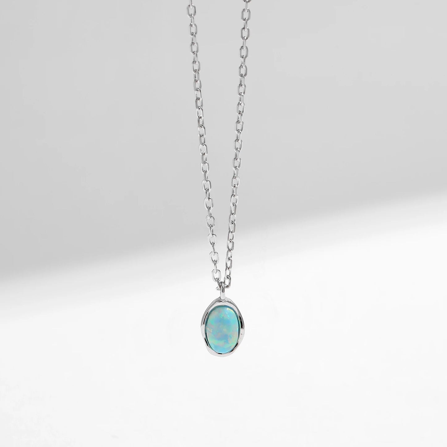 Collar de cadena de eslabones MODIAN de plata de ley 925 con colgante de ópalo de metal con ondas irregulares vintage para mujer, joyería fina