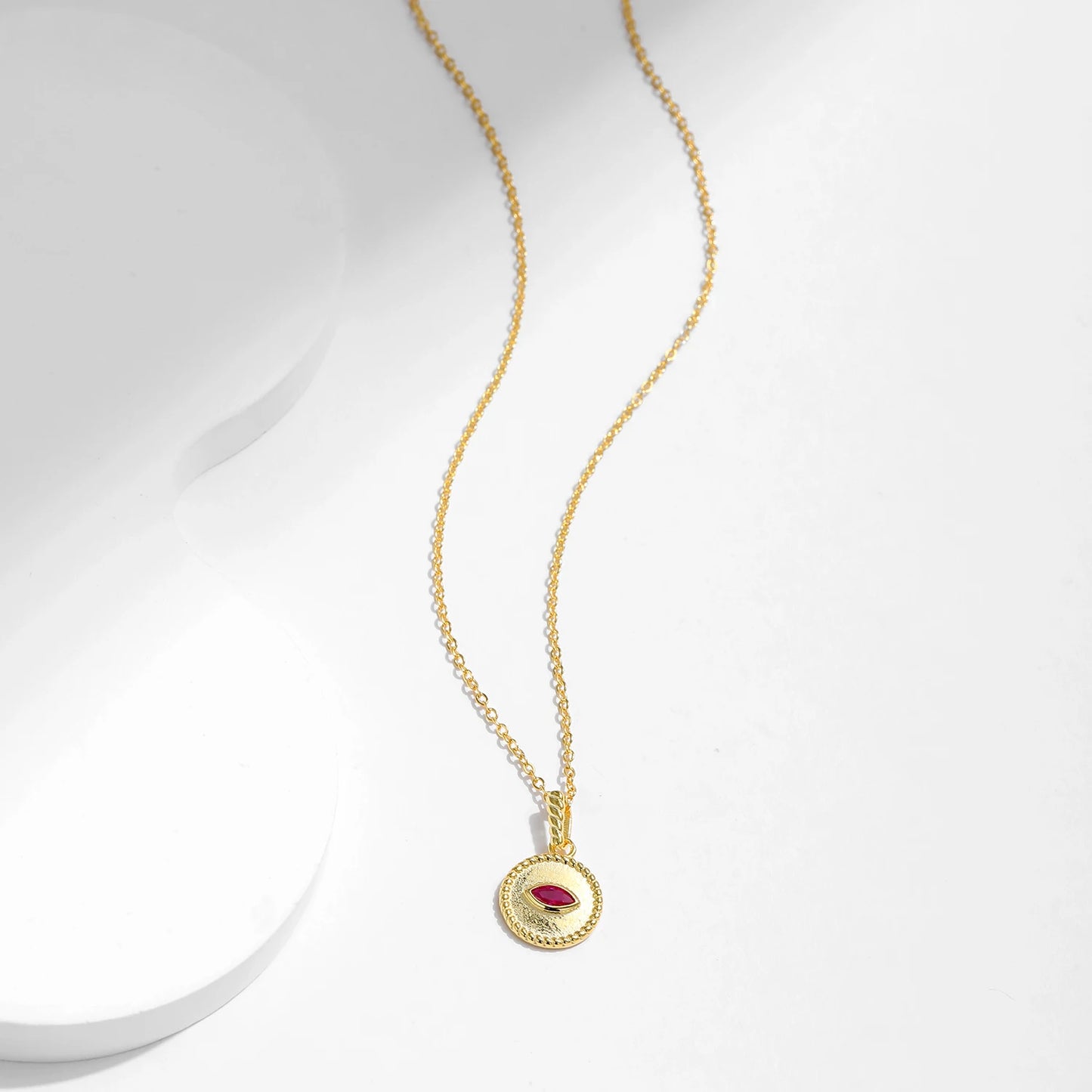 MODIAN 925 Sterling Silver Retro Frosted Pigeon Blood Red Pattern CZ Link Chain Pendant Necklace For Women Fine Jewelry Gift