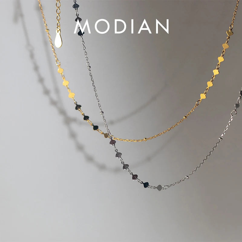 Collar con colgante de cuentas irregulares de corazones de color dorado de MODIAN para mujer, collar corto de plata de ley 925, joyería fina, regalo para niña