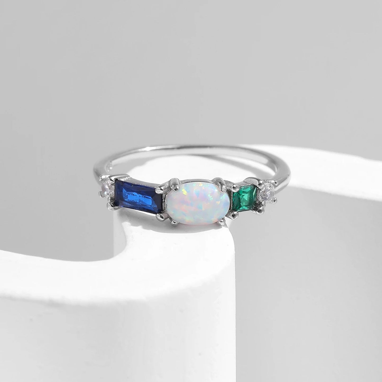 Anillo de lujo MODIAN de plata de ley 925 con ópalo y circonitas de colores, chapado en platino, apilable, moderno, para mujer
