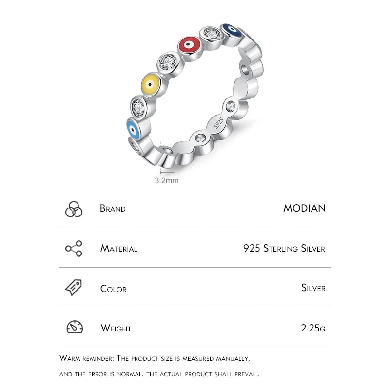 Anillos de dedo MODIAN de plata de ley 925 con delicados ojos esmaltados de color arcoíris y apilables para mujer, joyería de moda con circonita cúbica transparente brillante.