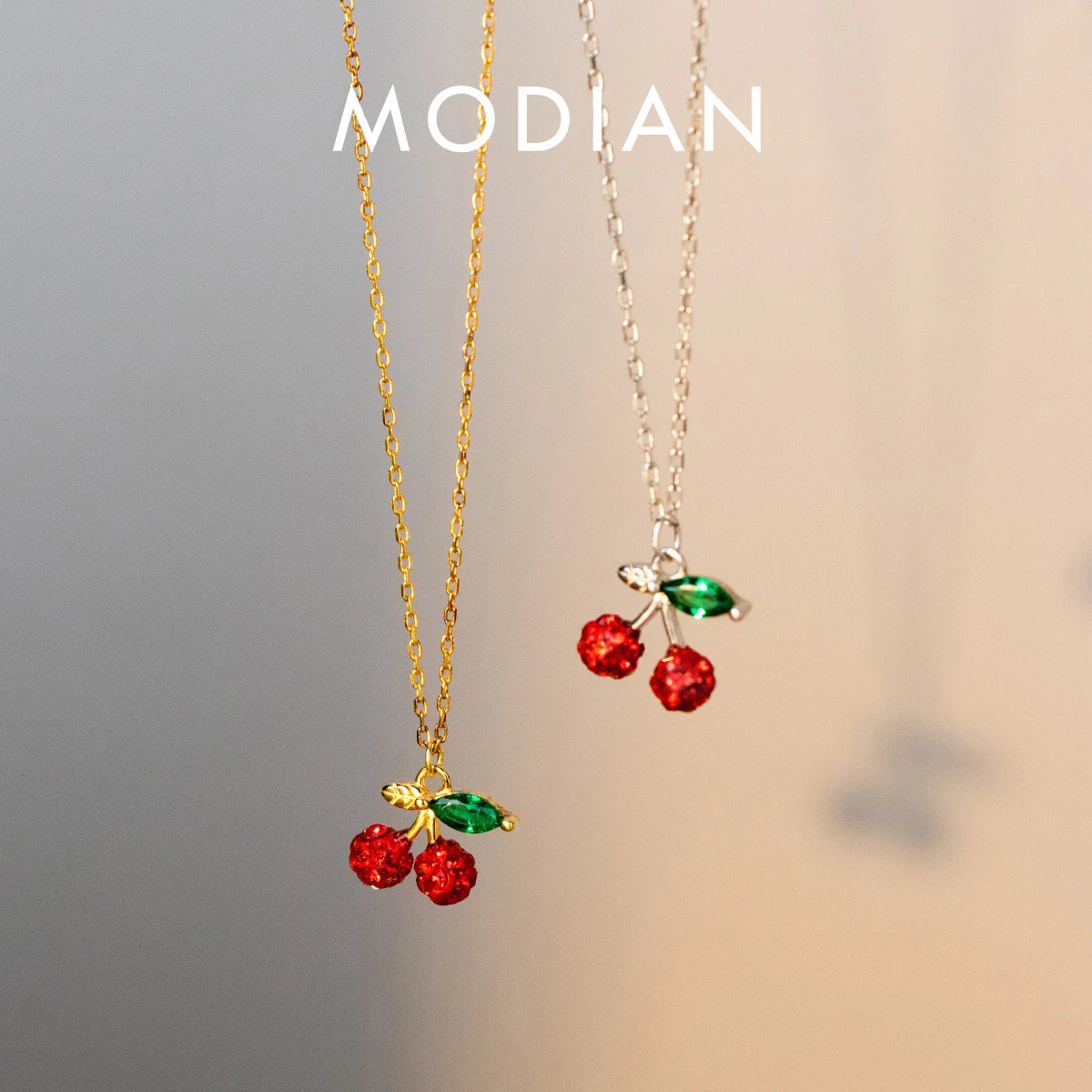 Modian Trendy 925 Sterling Silver Fruit Red Crystal Cherry Pendant Necklace for Women Link Chain Necklace Original Fine Jewelry