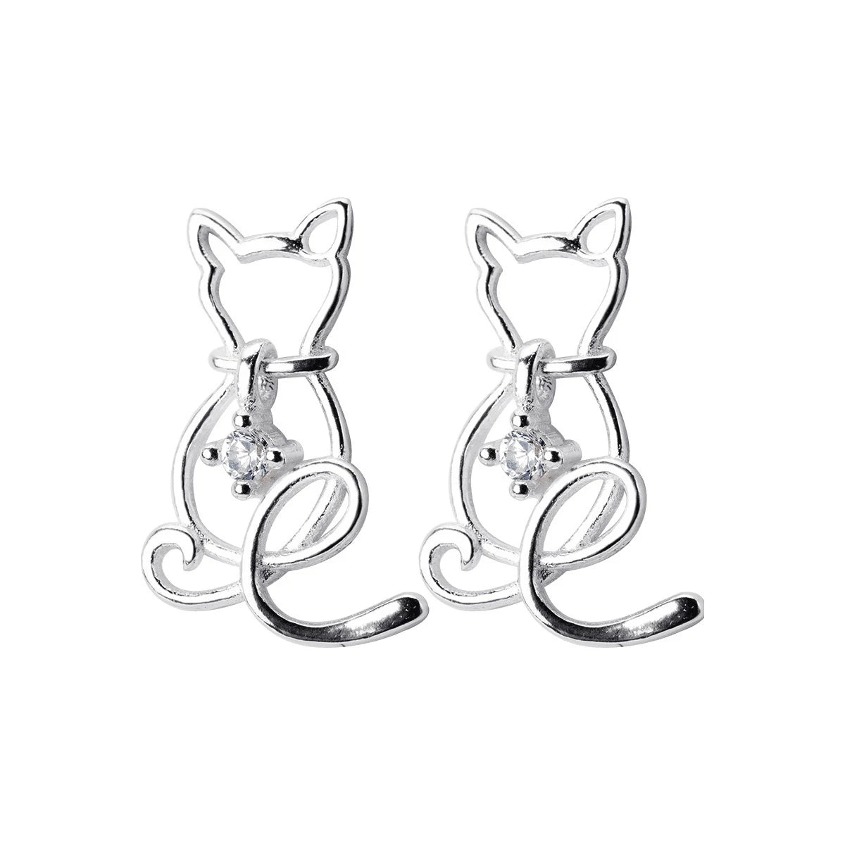 Pendientes Modian Charm Classic con circonitas transparentes, diseño de animales y gatos, joyería romántica de plata de ley 925 para mujer, para Navidad.