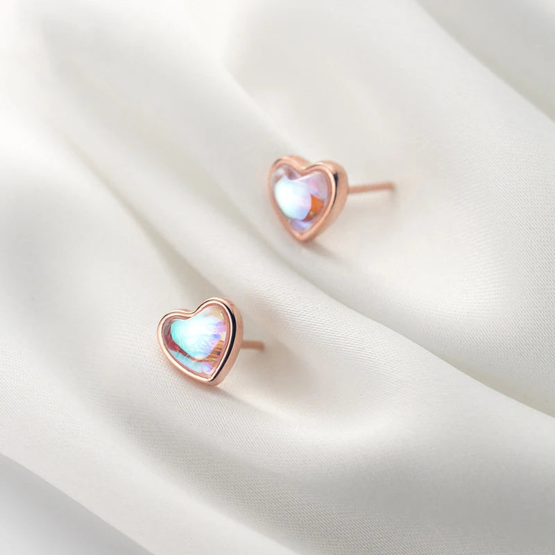 Pendientes Modian con forma de corazón para mujer, de plata de ley 925, con ópalo arcoíris, ideales para bodas, compromisos y otras ocasiones especiales.