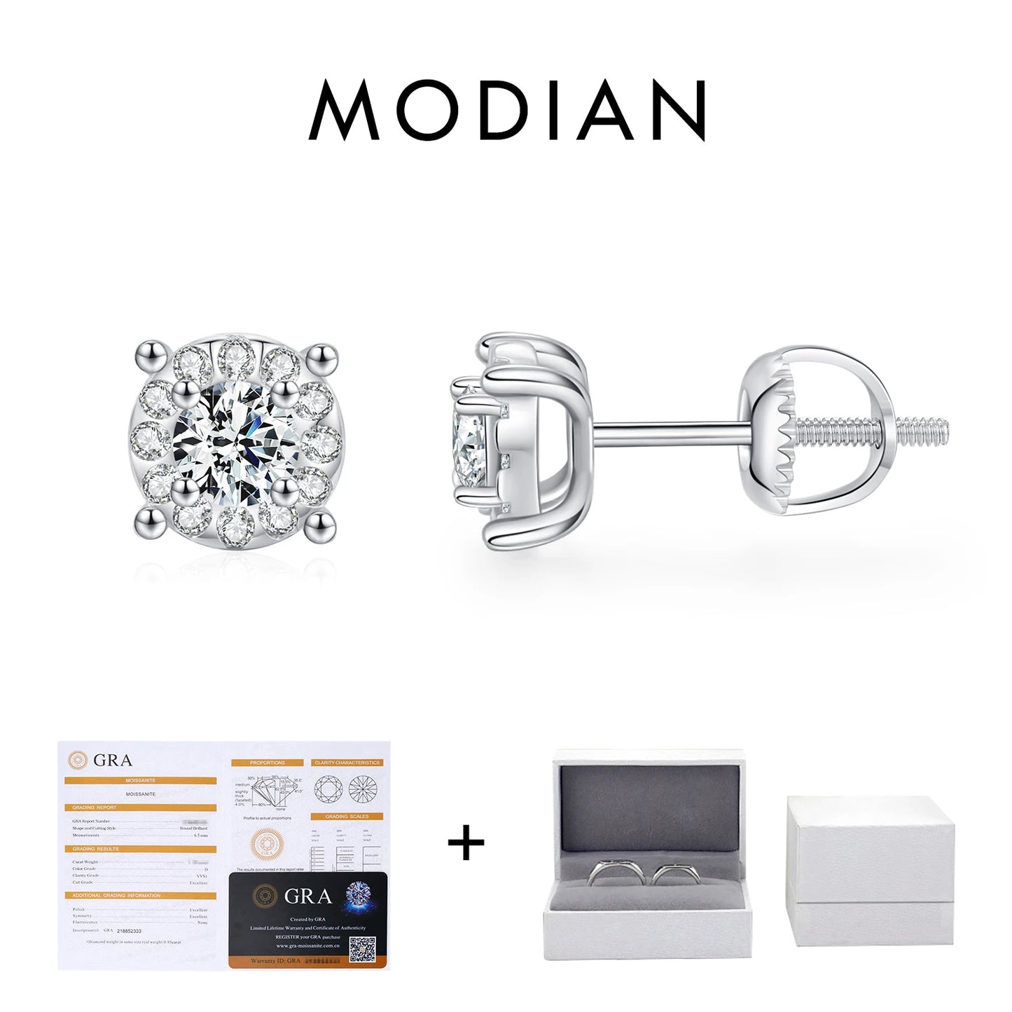 MODIAN D Color Moissanite Stud Earrings Round Cut Lab Created Diamond 925 Sterling Silver Silver Bridal Jewelry For Women Gifts