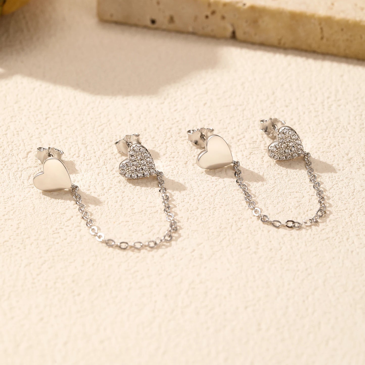 Pendientes MODIAN de plata de ley 925 con borlas y cadena larga, delicados pendientes de tuerca con forma de corazón y circonita cúbica para mujer, joyería fina apilable.