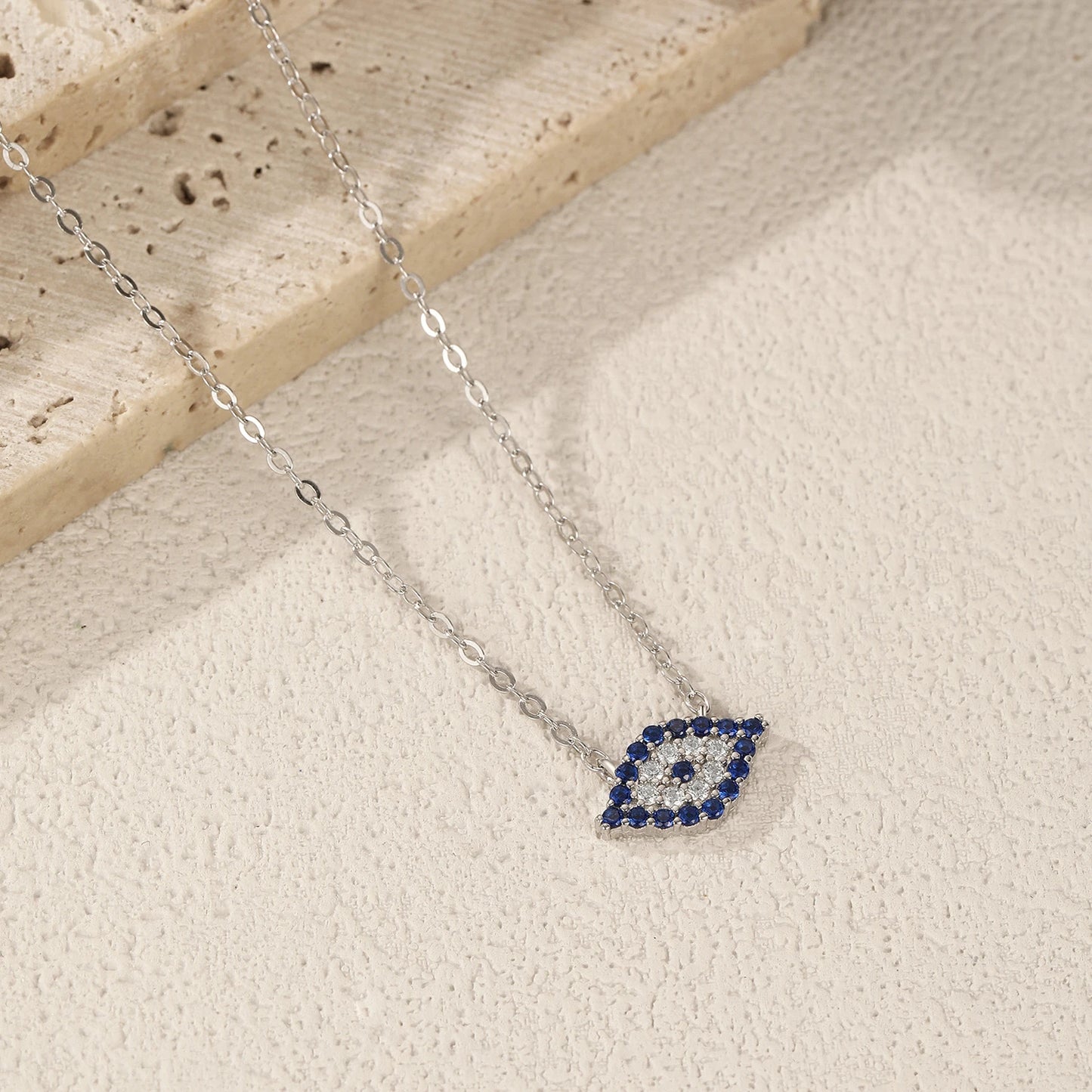 MODIAN Elegant Blue Zirconia Eyes Pendant Necklace 925 Sterling Silver Simple CZ Link Chain Necklaces For Women Fine Jewelry