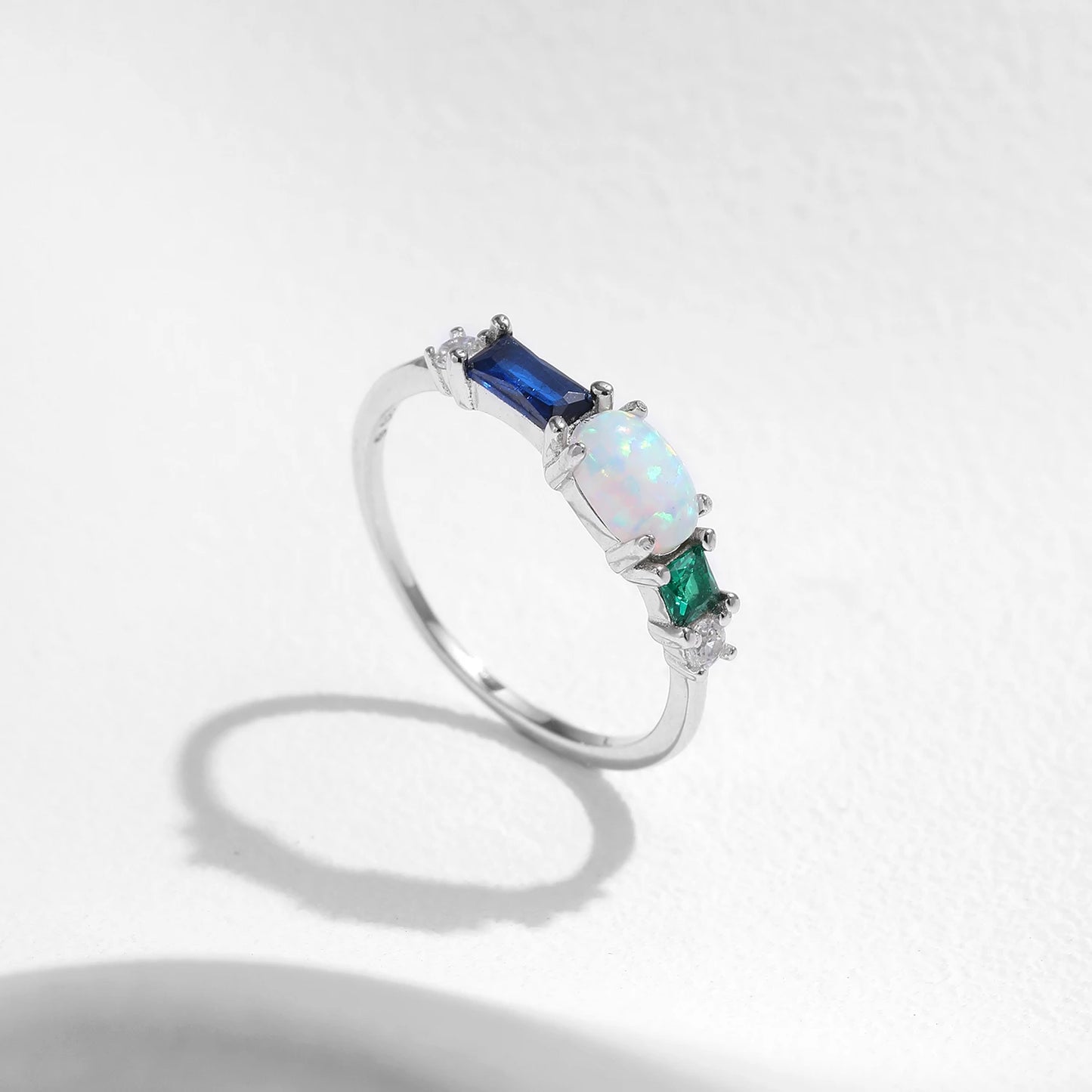 Anillo de lujo MODIAN de plata de ley 925 con ópalo y circonitas de colores, chapado en platino, apilable, moderno, para mujer