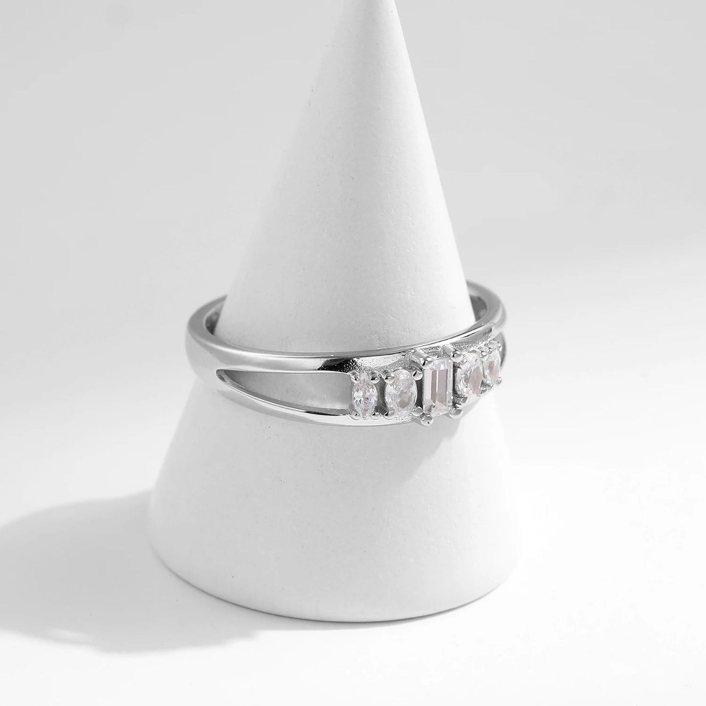 Anillo MODIAN de doble capa con circonita cúbica, plata esterlina 925 pura, anillo de moda para mujer con circonita cúbica, joyería fina