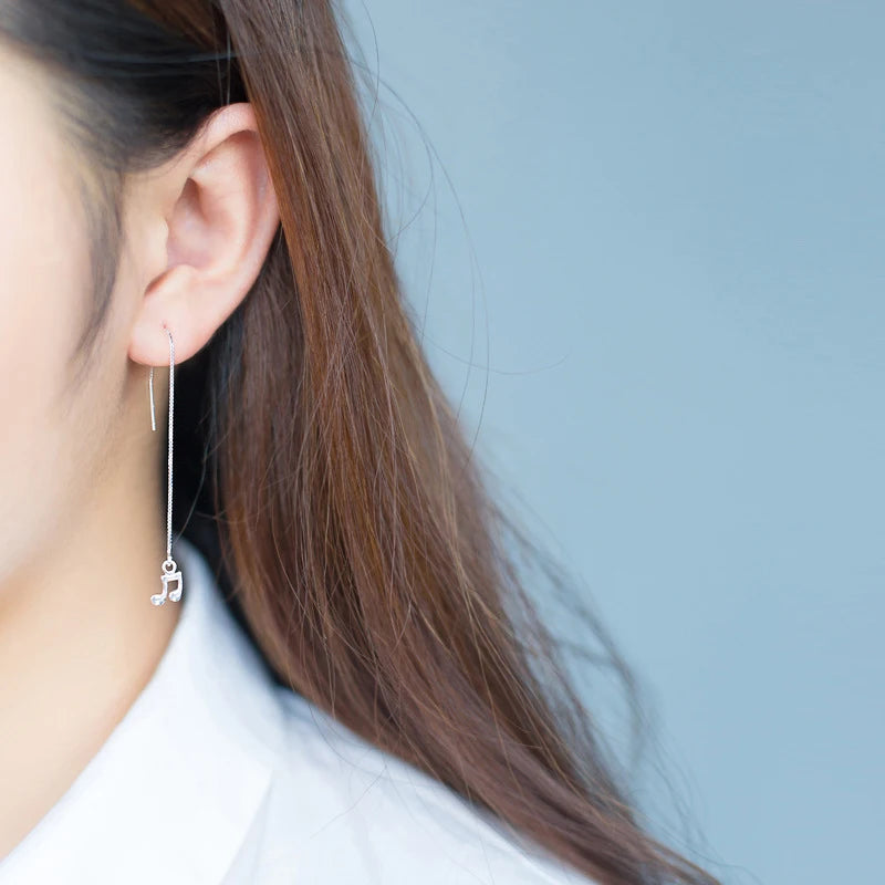 Pendientes Modian de plata de ley 925 de alta calidad con símbolo musical y cadena larga para mujer, joyería de moda en plata de ley, NUEVOS