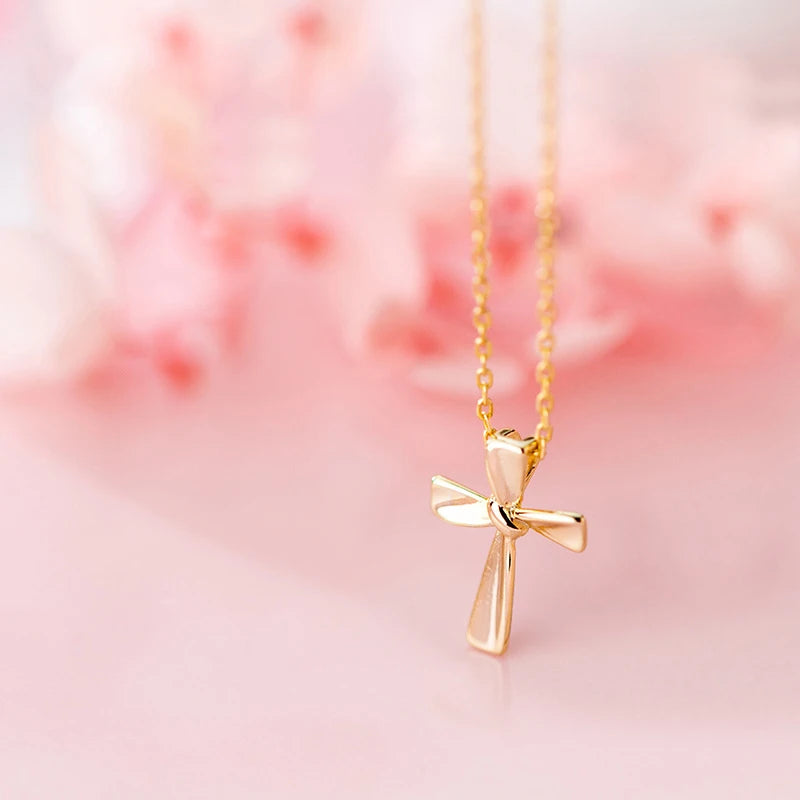 Colgante minimalista de cruz Modian, pequeño, de plata de ley 925, con nudo geométrico, cadena de eslabones para mujer, joyería fina