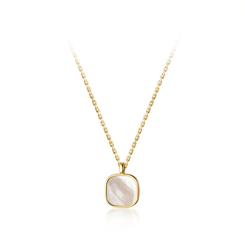 Collar de cadena con colgante cuadrado de concha dorada de auténtica plata de ley 925 de Modian para mujer, joyería fina