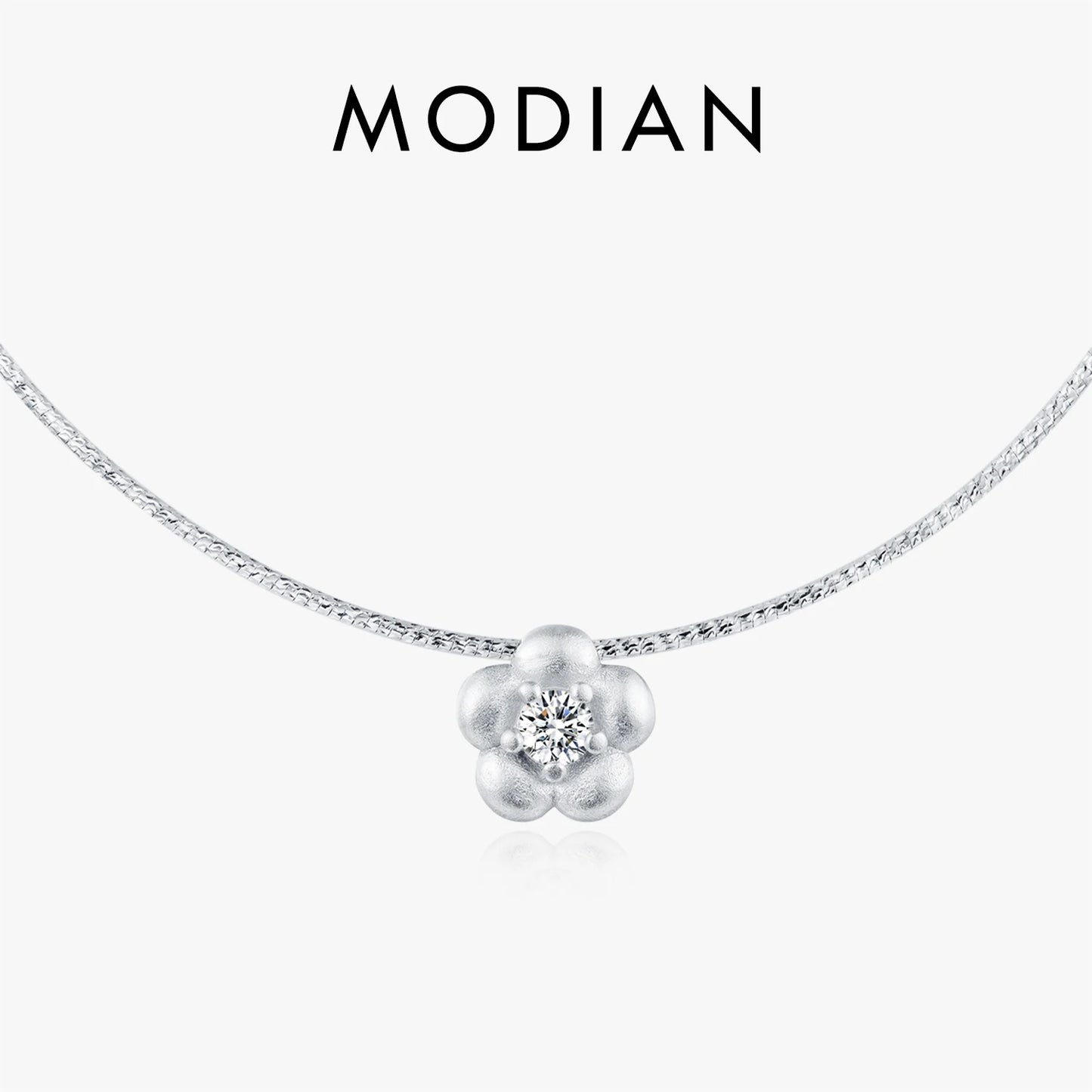 MODIAN Solid 925 Sterling Silver Fashion Frosted Flower CZ Snake Chain Pendant Necklace For Women Party Fine Jewelry