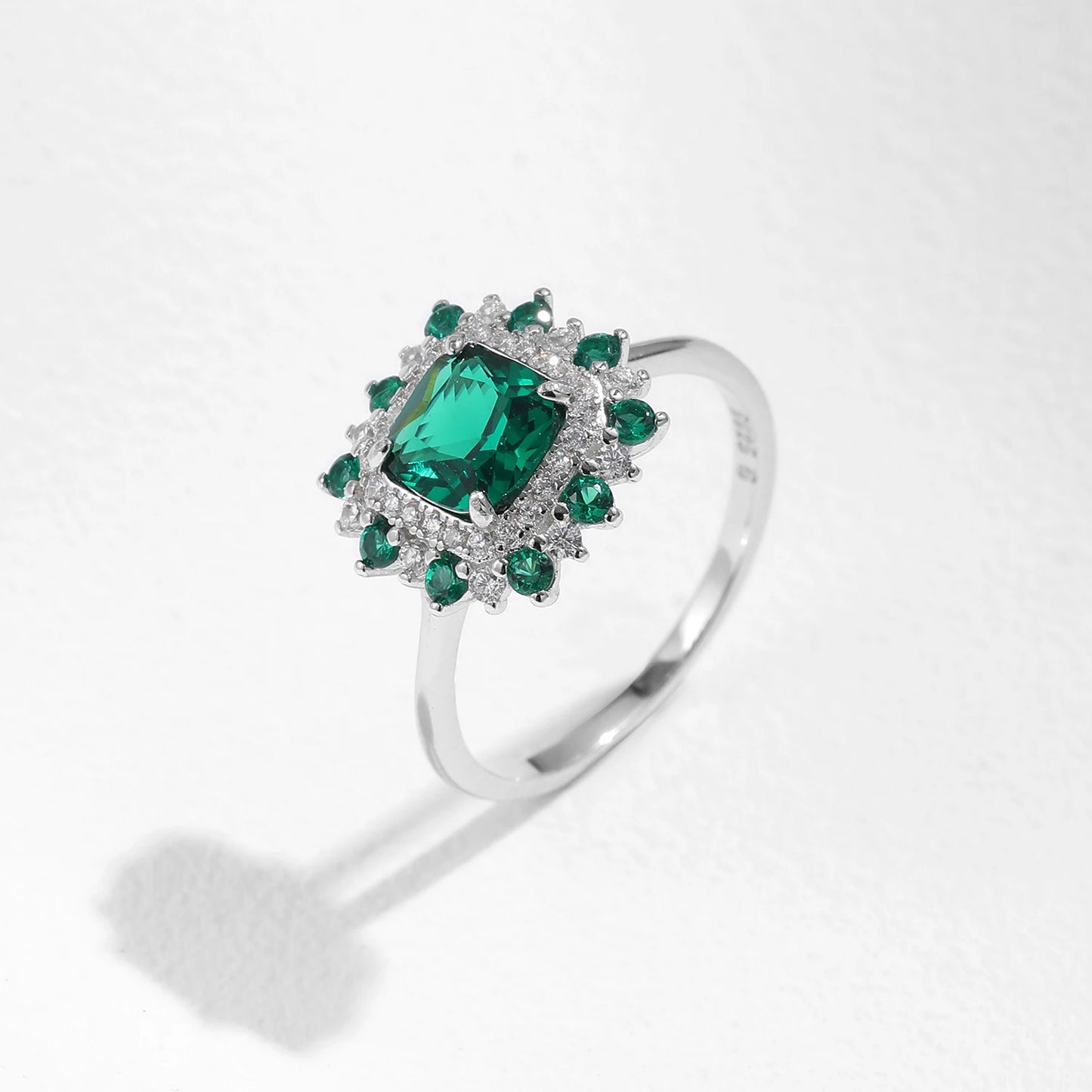 Anillos de dedo MODIAN de plata de ley 925 auténtica, estilo retro, elegante, cuadrado, con circonita verde, para mujer, para fiestas, cócteles, joyería fina