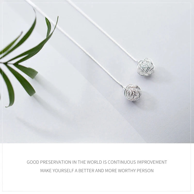 Pendientes de bola de cadena larga con diseño único minimalista de Modian para mujer, pendientes colgantes de plata de ley 925, joyería coreana para orejas caídas.