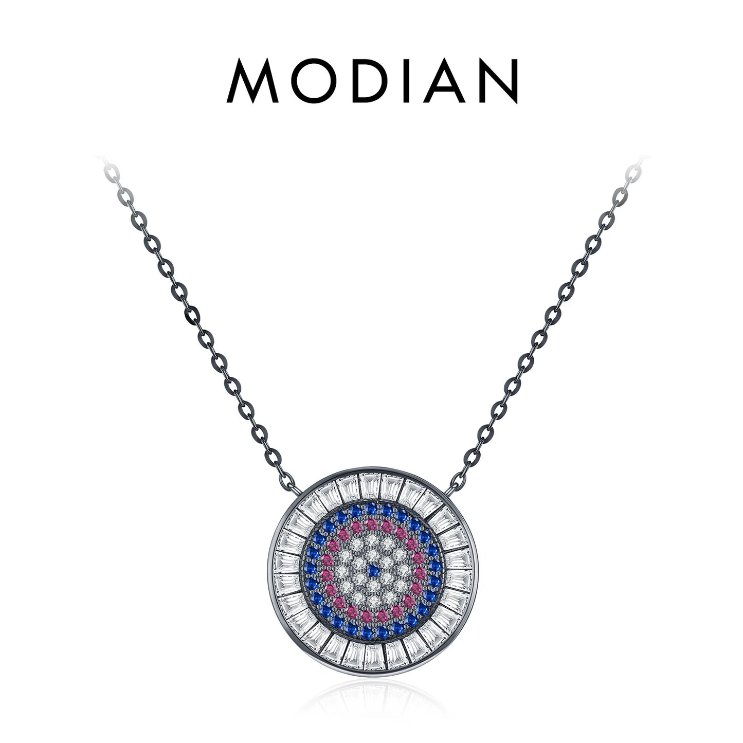 MODIAN 925 Sterling Silver Vintage Enamel Blue Eyes CZ Water Drop Geometric Pendant Necklace For Women Hip Hop Fine Jewelry