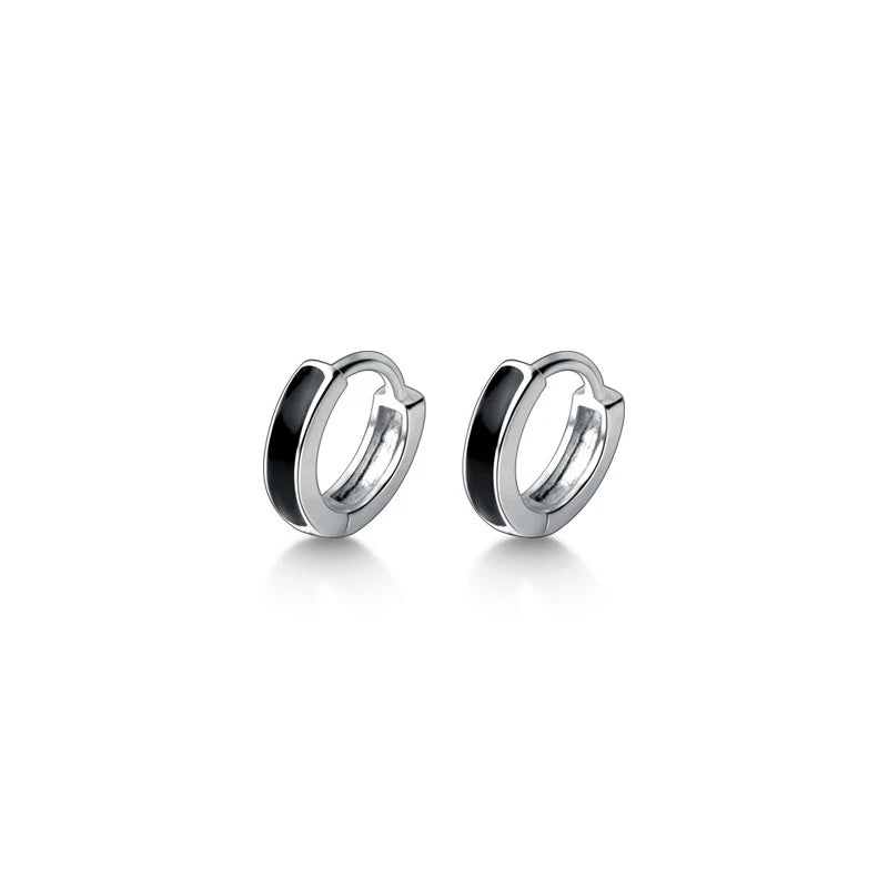 Modian New Black And White Enamel Fashion Hoop Earrings Classic Charm Elegant 925 Sterling Silver Jewelry For Women Girl Gift