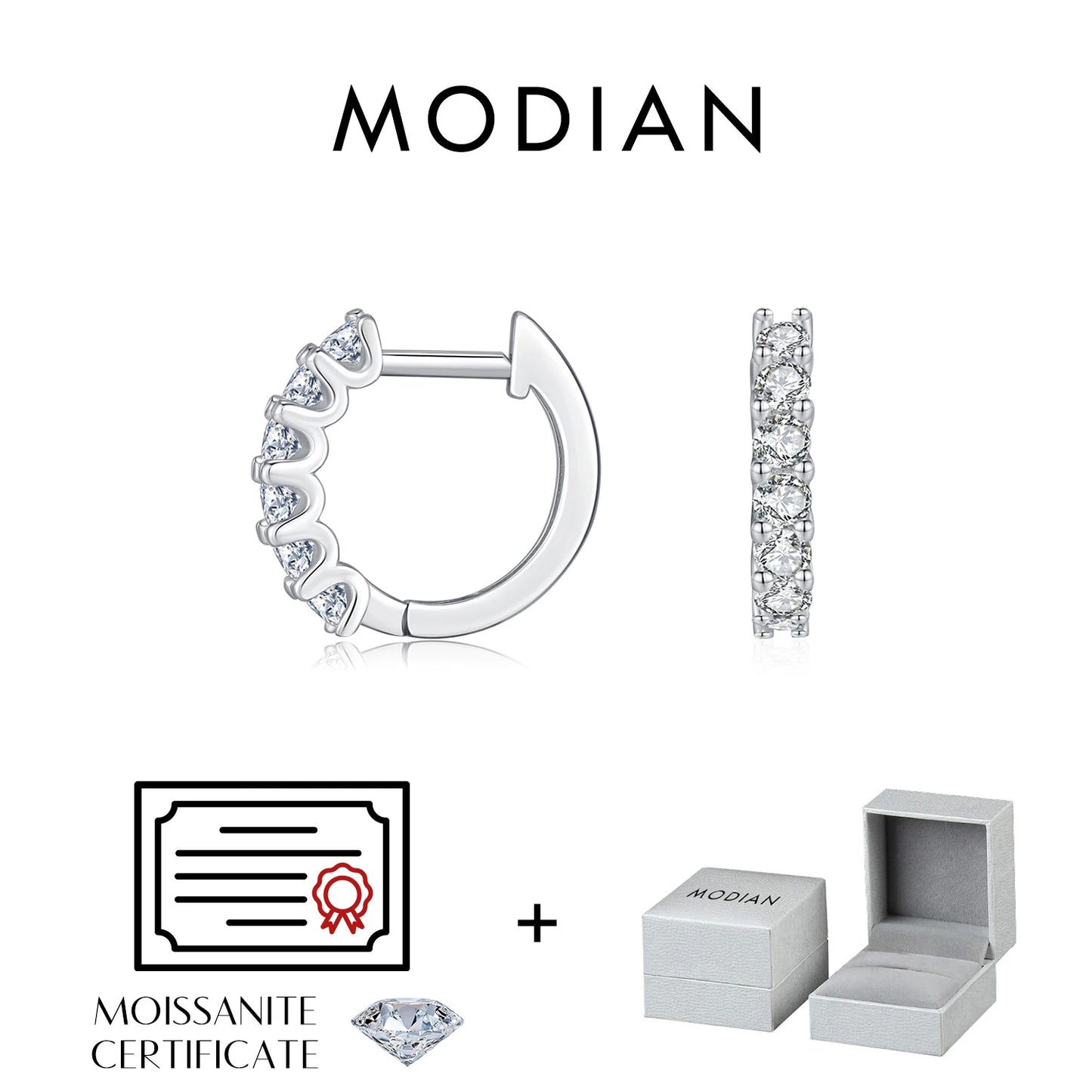 Pendientes de aro pequeños de moissanita MODIAN de color D, plata de ley 925, con hebillas huecas y brillantes para mujer, joyería fina para bodas.