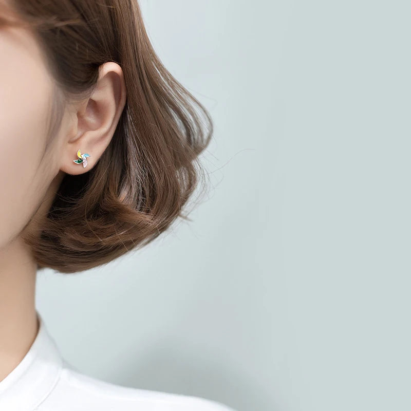 Pendientes Modian con diseño de molino de viento de la suerte, esmaltados en varios colores, para mujer, 100 % plata de ley 925, joyería fina para mujer.