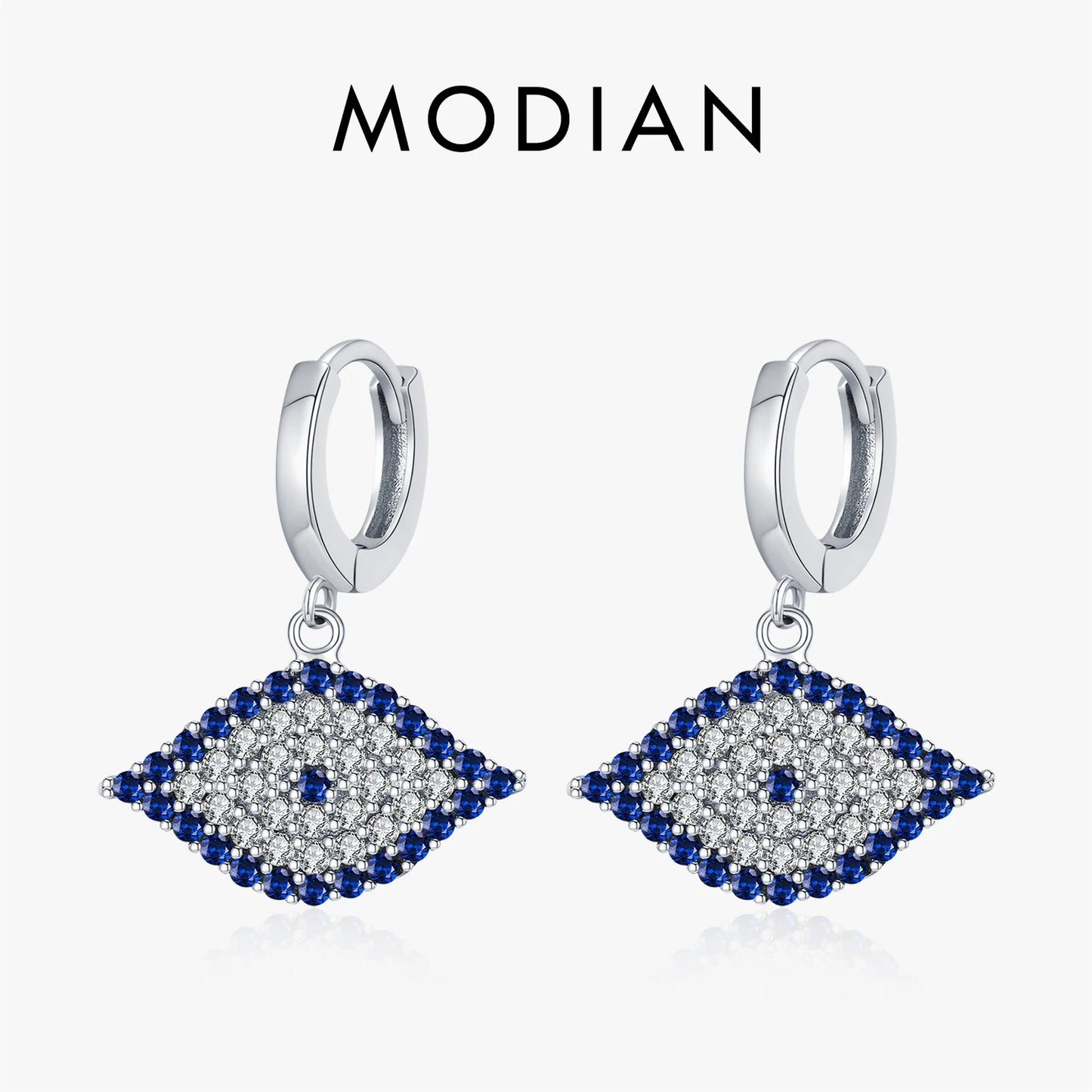 Pendientes de aro MODIAN de plata de ley 925 con circonitas azules de lujo, joyería fina y brillante para mujer, con hebilla para la oreja.