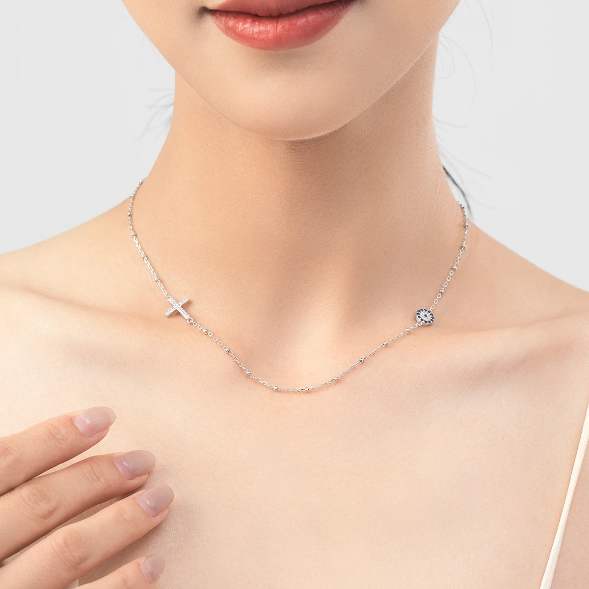 Collar MODIAN con cuentas cruzadas sencillas, cadena de eslabones de circonita azul de plata de ley 925 auténtica para mujer, joyería fina para fiestas