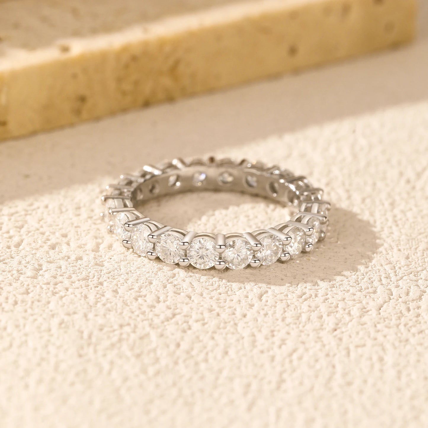 Anillo de eternidad de moissanita de color D de MODIAN, anillo de moda apilable de lujo de plata de ley 925 para mujer, joyería fina