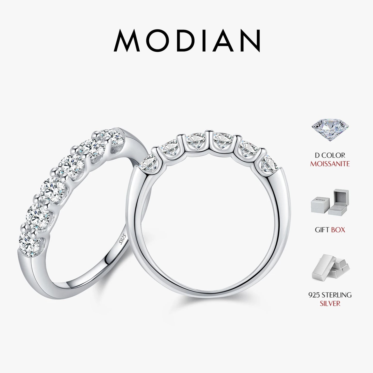 Anillo de moissanita redonda MODIAN D Color VVS1 EX, plata de ley 925, anillos de eternidad para mujer, boda, compromiso, joyería de lujo