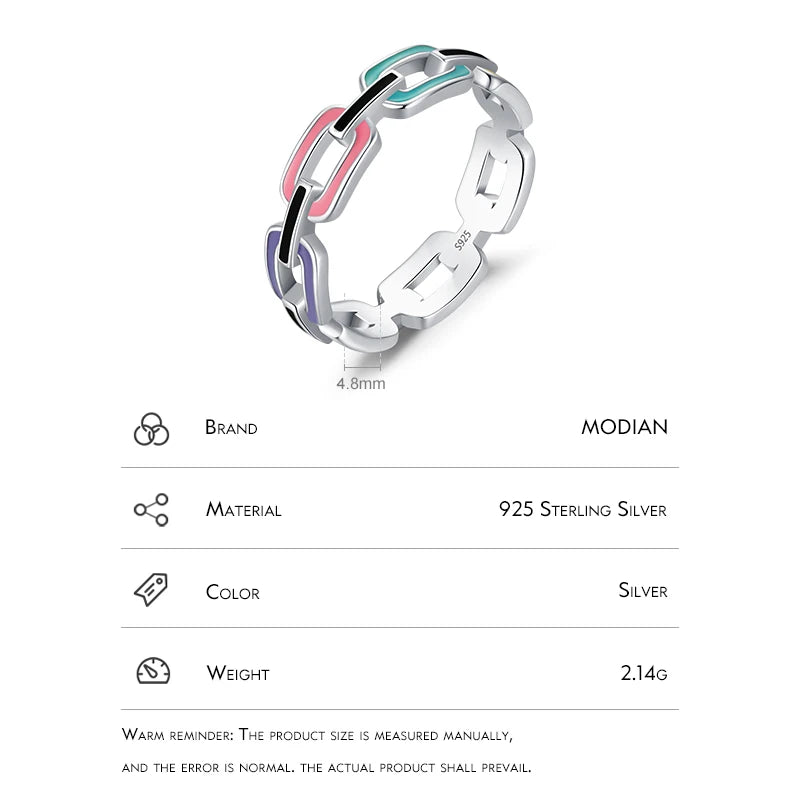 Anillo Modian de plata de ley 925 auténtica con esmalte geométrico multicolor, joyería fina apilable de moda para mujer, regalo de cumpleaños