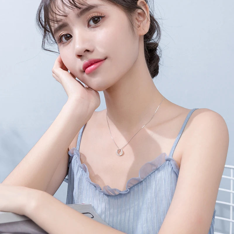 Modian New Sale Real 925 Sterling Silver Round Clear CZ Exquisite Luxury Pendant Necklace For Women Wedding Fine Jewelry