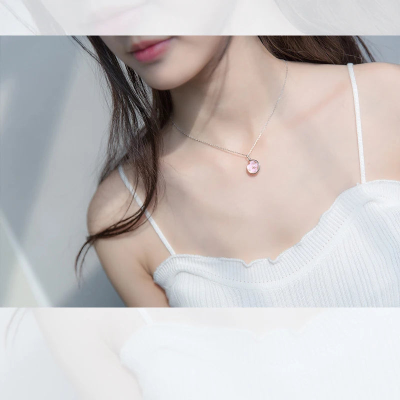 Collar con colgante de flor de melocotón redonda de lujo Modian Charm para mujer, cadena de moda de plata de ley 100 % 925, joyería fina