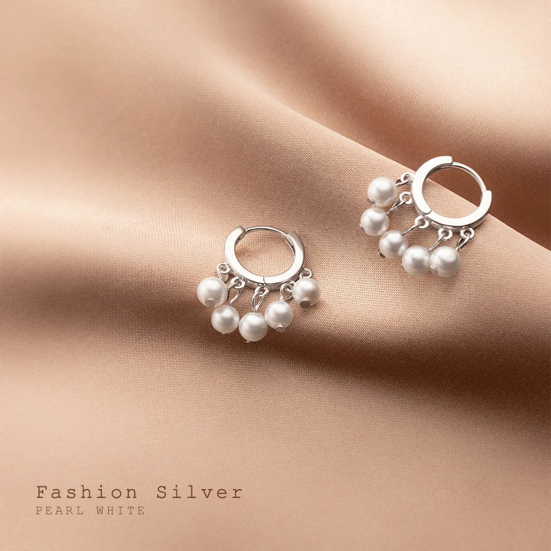 Modian 100% 925 Sterling Silver Charm Circle Elegant Swing Pearl Female Hoop Earrings For Women Wedding Engagement Jewelry