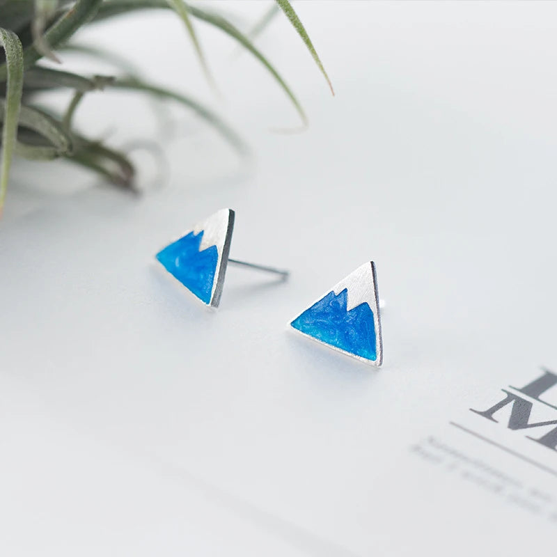 Pendientes pequeños de esmalte Modian con forma de iceberg azul, accesorios exquisitos, joyería de moda de plata de ley 925 para mujer