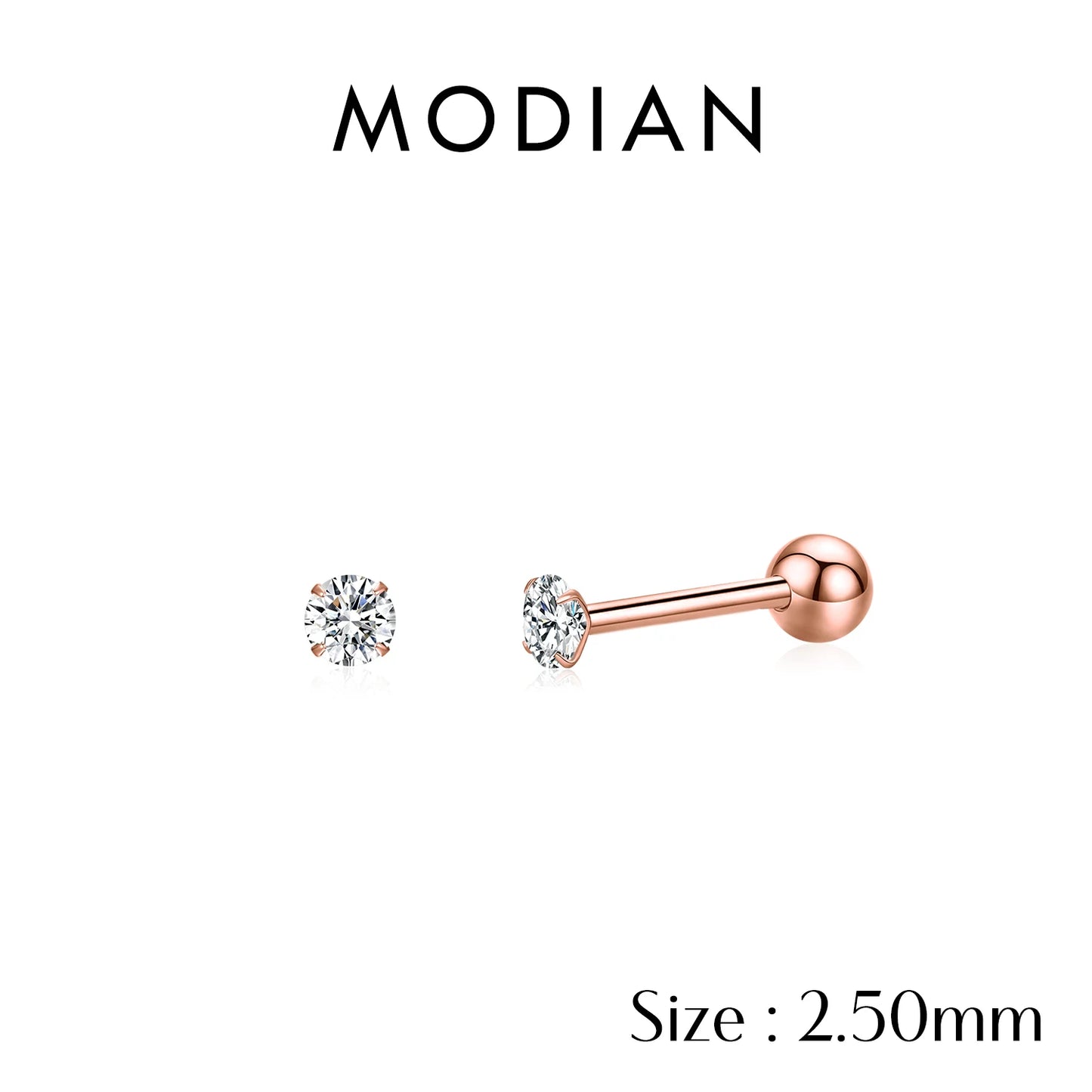 MODIAN Multicolor 925 Sterling Silver Elegant Beads Screw Earrings Classic Round CZ Stud Earrings For Women Jewelry 2.5MM-8MM