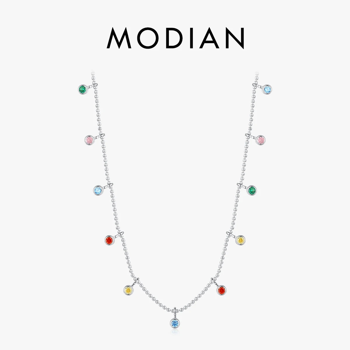 Modian 925 Sterling Silver Rainbow Colorful Zirconia Pendant Necklace Fashion Party Link Chain Choker For Women Fine Jewelry