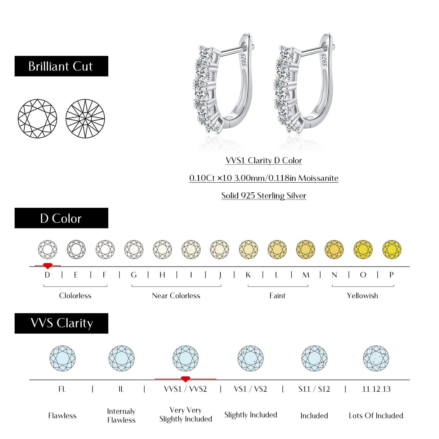 MODIAN D Color U Shape Moissanite Earrings 925 Sterling Silver Elegant Exquisite Hoop Earrings For Women Wedding Jewelry