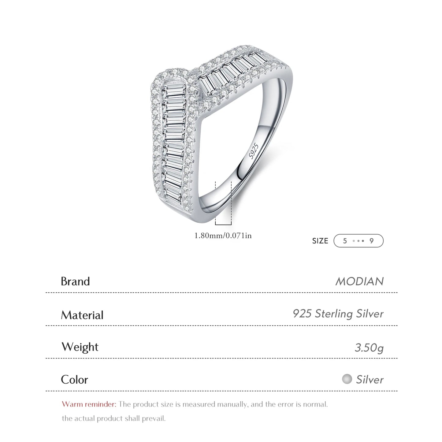 Anillo de eternidad MODIAN de plata de ley 925 con engaste de flecha brillante y circonita cúbica para mujer, joyería de compromiso y boda.