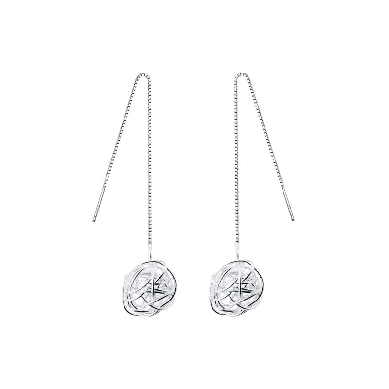 Pendientes de bola de cadena larga con diseño único minimalista de Modian para mujer, pendientes colgantes de plata de ley 925, joyería coreana para orejas caídas.