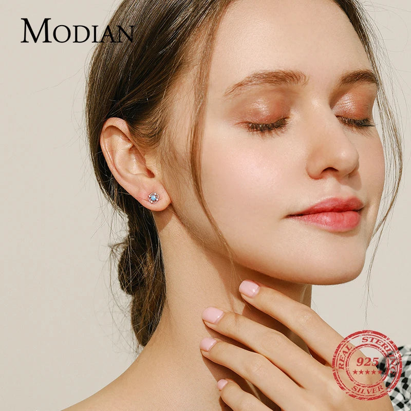 Pendientes MODIAN de plata de ley 925 auténtica con forma de gota hueca para mujer, modernos pendientes de ópalo azul, joyería fina para San Valentín.