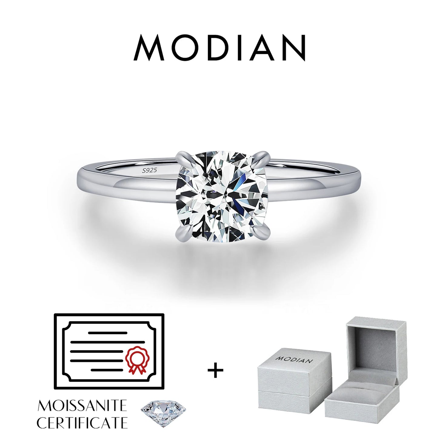 Anillo de moissanita redondo y cuadrado de MODIAN con forma de pera en plata de ley 925, anillos de diamantes creados en laboratorio para mujer, joyería fina.