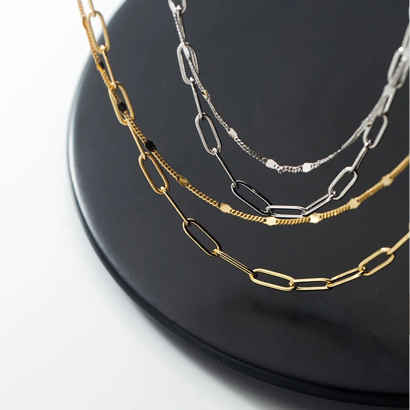 Collar de cadena de eslabones geométricos de doble capa de plata esterlina 925 de Modian Classic Fashion para mujer, accesorios de joyería fina para fiestas