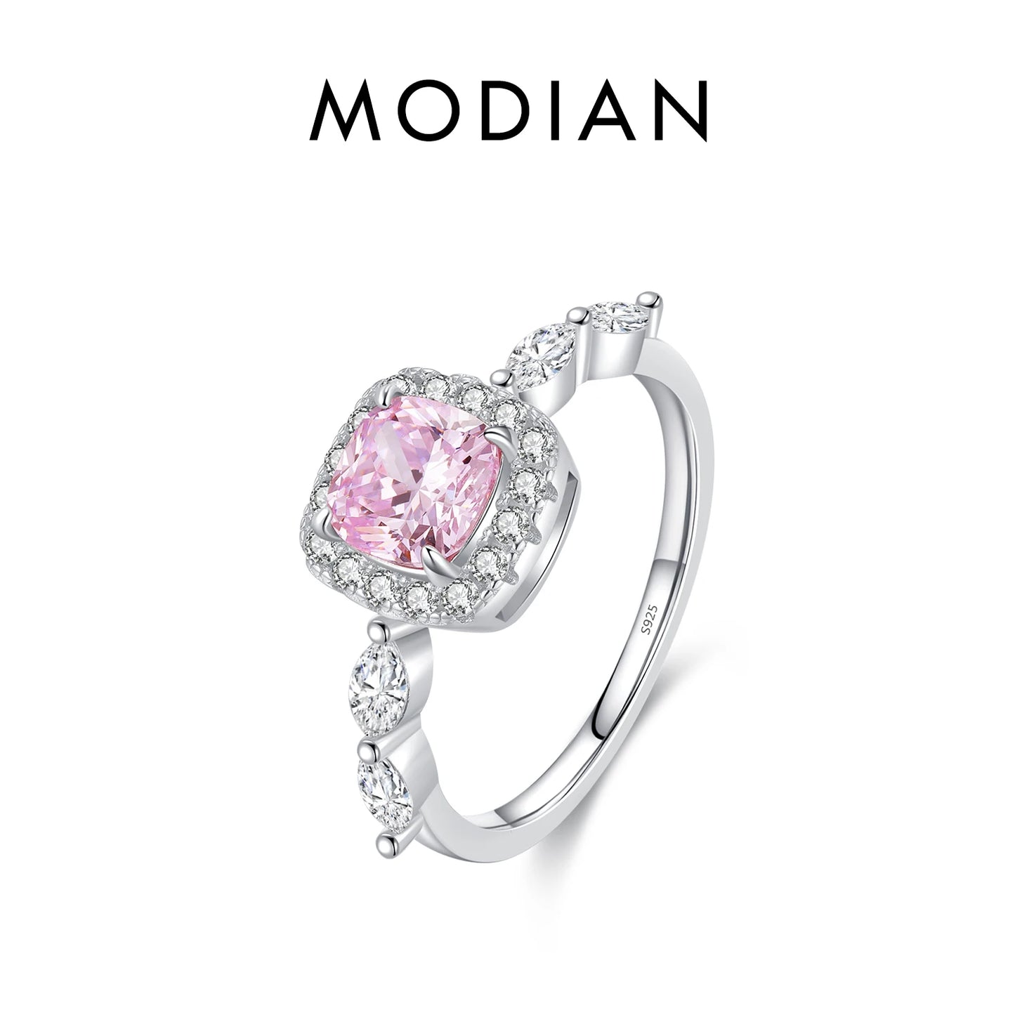 Anillo MODIAN de plata de ley 925 con circonitas rosas y amarillas de alta calidad para mujer, ideal para bodas, joyería fina.