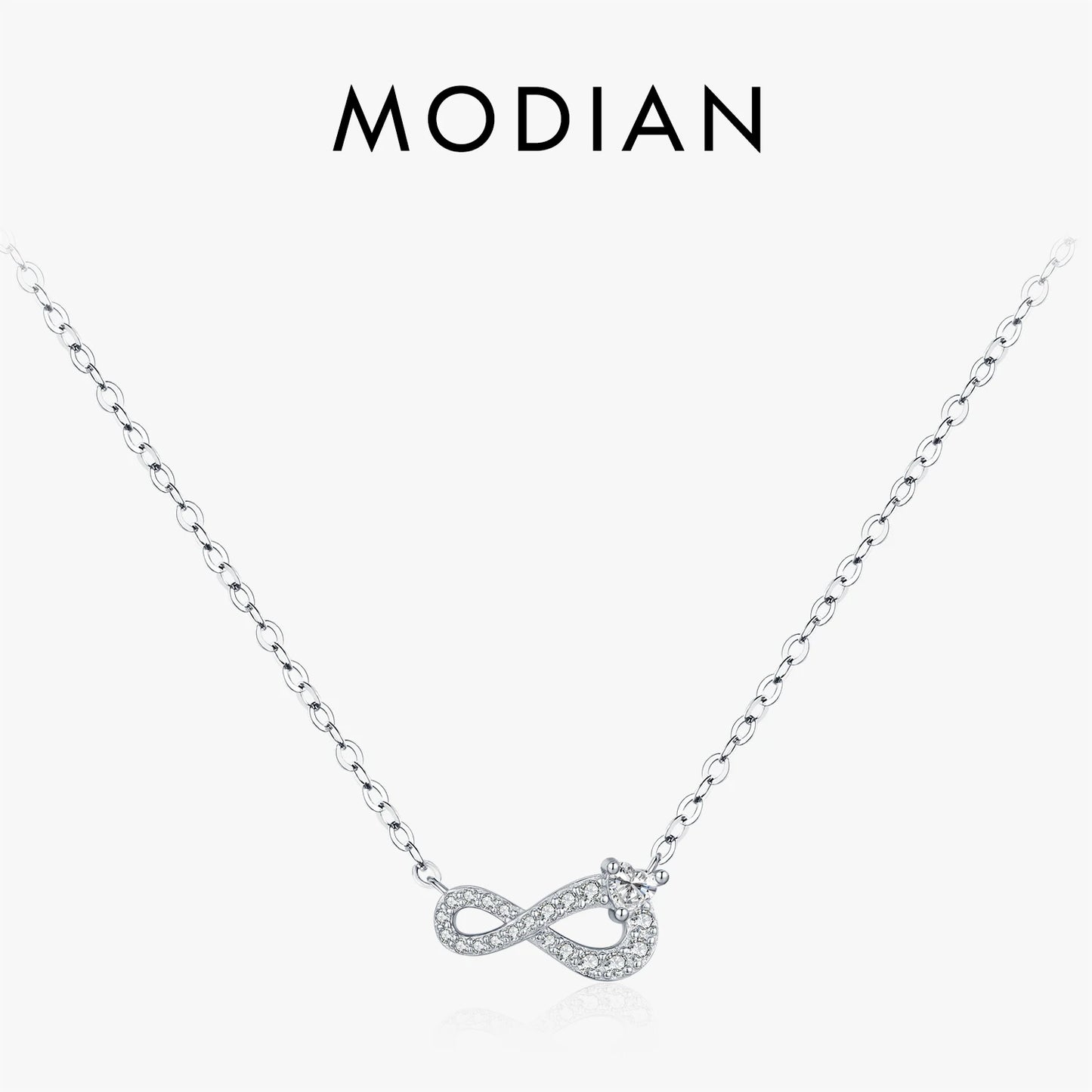 Collar romántico de amor infinito MODIAN, cadena de eslabones de corazón Mobius de plata de ley 925, colgante para mujer, joyería fina