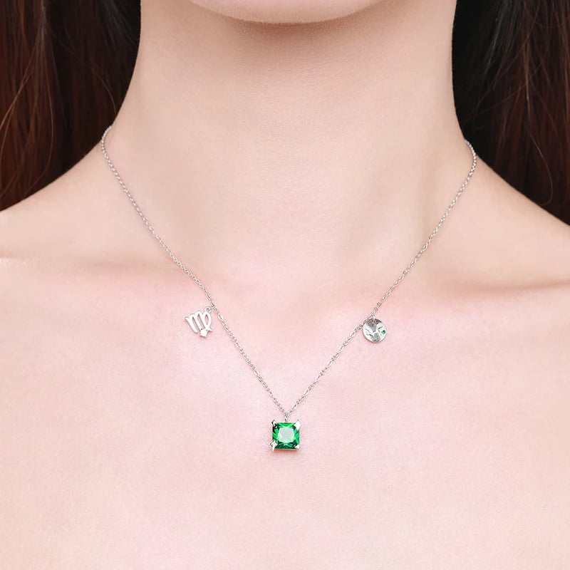 Collar MODIAN de plata de ley 925 con símbolo de la constelación de Virgo, cadena brillante y deslumbrante con colgante cuadrado de circonita cúbica, joyería fina de moda.